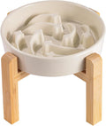 8.26 in Milk White Dog Bowl Slow Feeder Ceramic for Medium and Large Breed,Elevated/Raised Slow Feeding Dog Food Water Dish Heavy Weighted,Puzzle Eating Bowl Modern Maze Meteor by PetGettingMuchHeathier