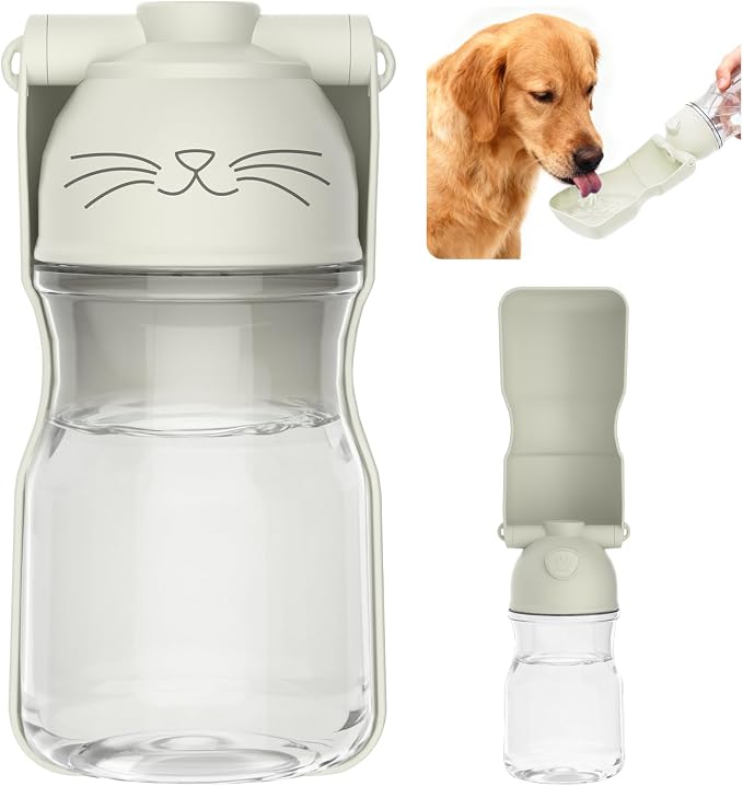 Amerisun Dog Water Bottle, 16.9 OZ Collapsible Leak-Proof Pet Water Bowl | Collapsible Water Bottle,Suitable for Dog, Cat, Puppy, Guinea Pig, Hamster & Bunny. Ideal for Walking, Hiking（A012B-White） by Amerisun