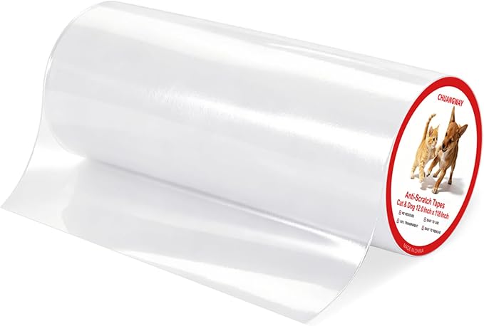 Door Protector Tape from Dog Scratching 12Inch x 118Inch | Dog Scratch Guard for Doors & Furniture –Transparent No-Residue Pet Scratch Protector by CHUANGWAY