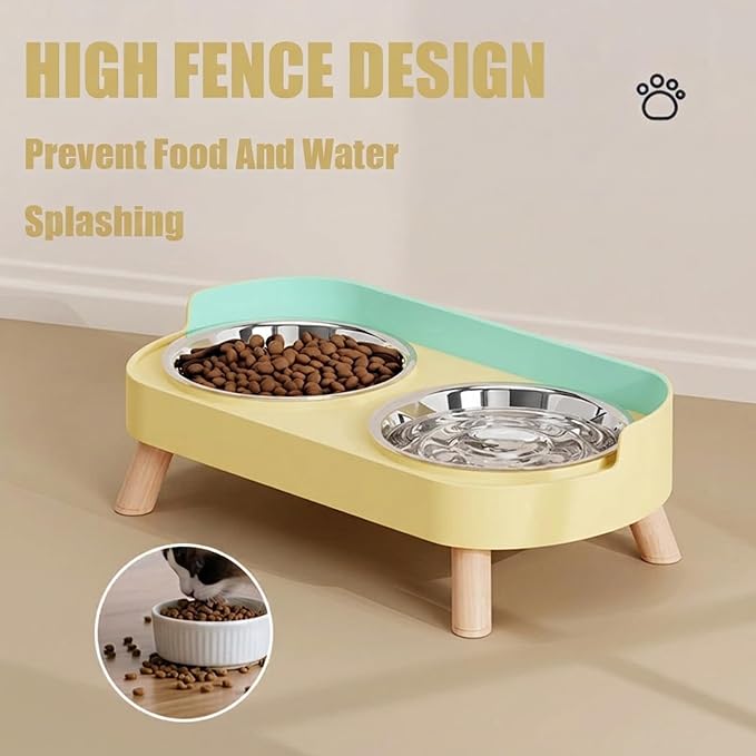 Elevated Cat Bowls, 2 Stainless Steel Raised Cat Food and Water Bowl Set, Splash Proof & Non-Slip, Whisker Fatigue Friendly, Dishwasher Safe for Cats and Small Dogs - Yellow - Image 5