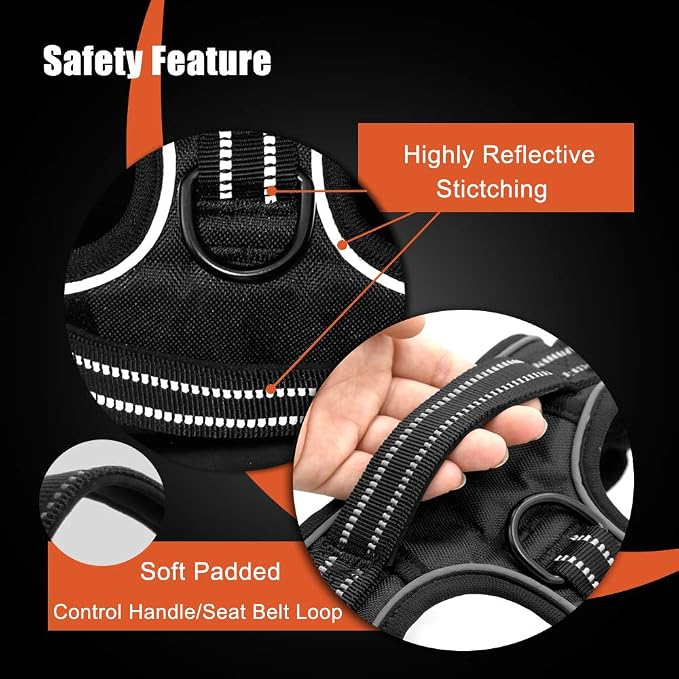 No Pull Dog Harness Medium Reflective Front Clip Vest with Handle | Adjustable 2 Metal Rings 2 Buckles(XL, Grey) - Image 4