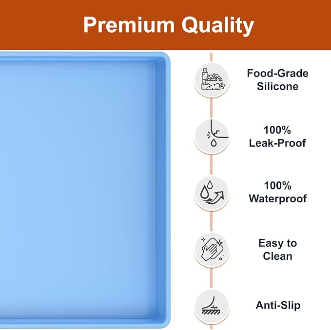 19" x 12" Extra Thick Silicone Mat Waterproof with Raised Edge, Blue | BPA-Free Non-Slip Dog & Cat Food Mat, Feeding Mat for Food and Water Bowls, Spill Proof Mat to Protect Floors - Image 2