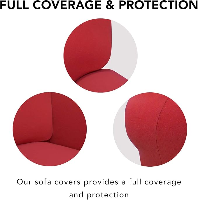 PureFit Stretch Couch Covers for Sofa 4 Seater Slipcovers Red | 1-Piece Sofa Cover Washable Soft Couch protector, Couch Slipcover with Non Skid Foam and Elastic Bottom for Kids, Dogs - Image 3