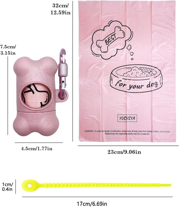 Dog Poop Pickup Bags Holder Dispenser with Standard-Sized Leak-Proof Scented Doggy Waste Bags and Carabiner with Safety Lock&Fastener Never Loose on Leash Lead Again (2 Holders 30 Bags, Pink) - Image 3
