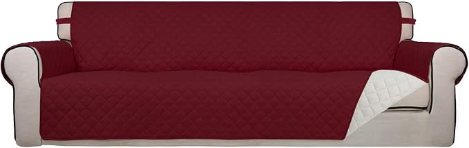 PureFit Reversible Quilted Couch Covers for Dogs Sofa Cover 4 Seater 88" | Red/Ivory, Water Resistant Couch Protector, Washable Pet Couch Cover with Non Slip and Elastic Straps For Kids by PureFit