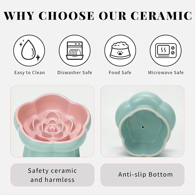 Ceramic Raised Slow Feeder Cat Bowl,Cat Slow Feeder, | Tilted Feeding Dish,Whisker-Friendly, Indoor Cats Food Bowl Small Dogs Slow Feeder for Dry and Wet Food - Image 5