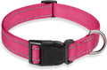 Reflective Dog Collar with Buckle Adjustable Safety Nylon Collars for Small Medium Large Dogs, Pink L | Comfortable & Breathable, No Chafing on Walks and Outdoor Hikes, Metal D-Ring, Night Safety by BOOMIBOO