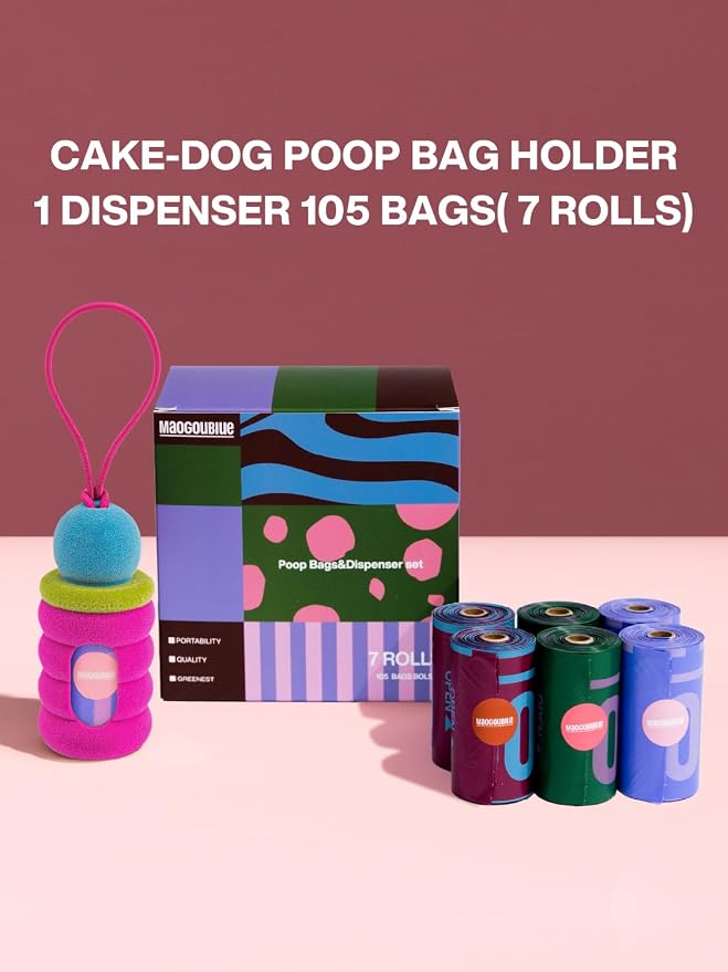 Dog Poop Bags with Dispenser, Leak Proof and Extra Thick Pet Waste Bags for Walking Dog and Cats Litter (Pink Fuzz-7 Rolls(105 Bags)) - Image 5