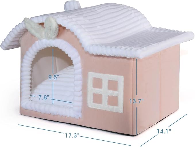 Rabbit Cat Houses for Indoor Cats, Chimney Cute Cat Bed Cave, Enough Interior Space, Cartoon Soft Pet House Up to 3-7 lbs Kitten, Pink - Image 2