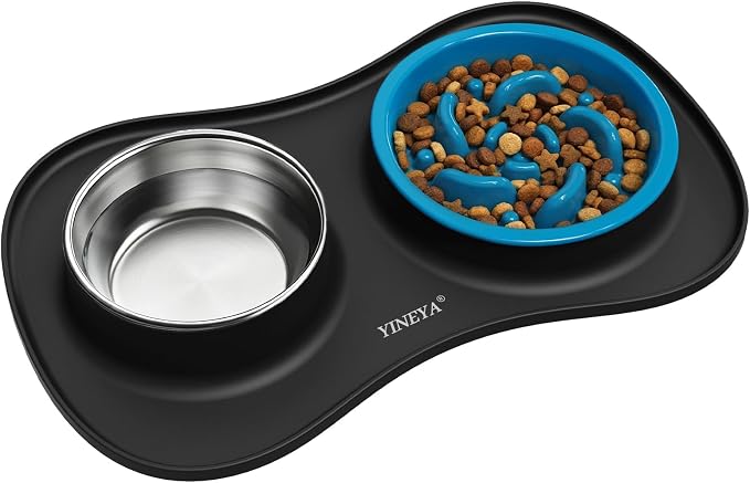 YINEYA 3 in 1 Slow Feeder Dog Bowls,Dog Water Bowl,Cat and Dog Food Bowl | Stainless Steel Dog Bowls with Non-Spill Dog Bowl Mat, Anti-Choking Puppy Bowls, Easy Clean for Large Medium Small Dogs Cats by YINEYA