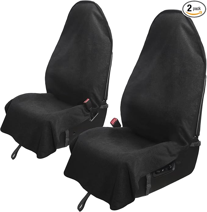 Leader Accessories Waterproof Towel Front Bucket Seat Covers, 2pcs Black | Universal Non-Slip, Fits Car Truck SUV, Machine Washable, For Dog & Kid, Pets, Yoga, Gym, Beach, Swimming, Outdoor Sports by LeaderAccessories