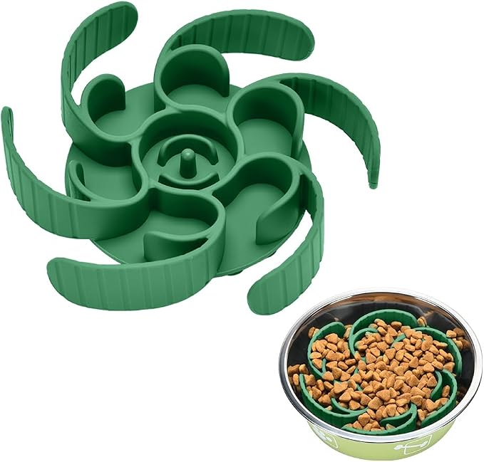 Slow Feeder Dog Bowls Insert,Third Generation upgradedSuper Firm Eating Bowl（Cuttable） for Large Breed and Medium Small Size Compatible with Regular Elevated Metal Glass Dog Bowl (Green) by Unknown
