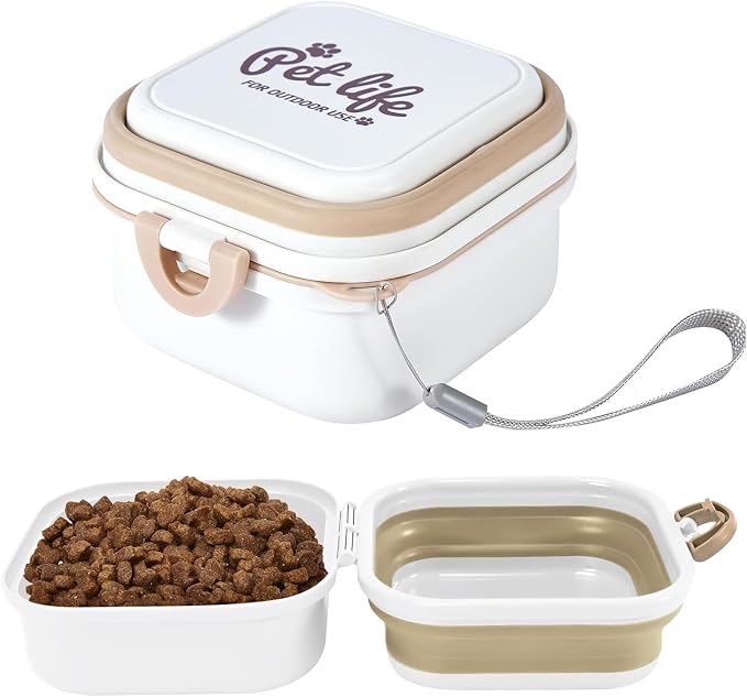 Collapsible Dog Bowls, Travel Food and Water Double Bowl for Cats & Dogs, 2-in-1 Portable BPA-Free Feeding Solution, Perfect for Traveling, Camping & Walking (L/ 100oz) by ROPFEE