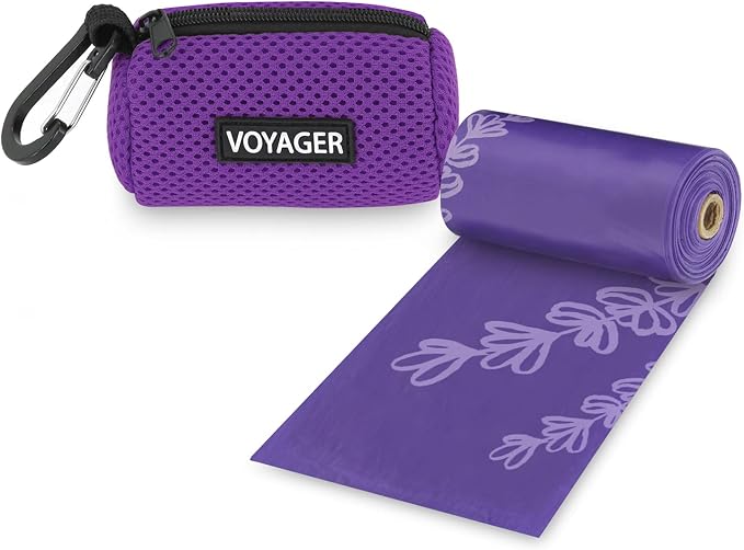 Best Pet Supplies Dog Poop Bag Holder Leash Attachment with Reusable Dispenser for Travel, Walking, Park, and Outdoor Use, Durable with Clip-On - Purple, Mesh Dispenser w/15 Bags by BestPetSuppliesLLC