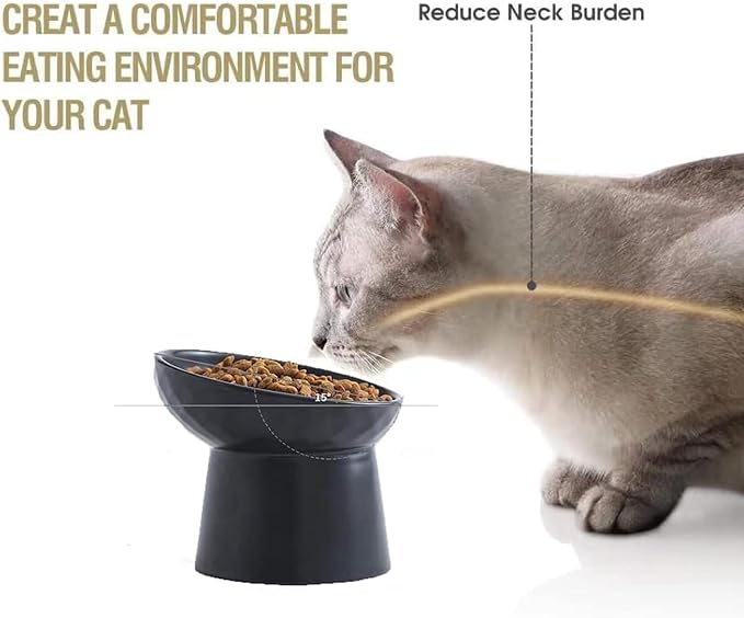 Elevated Cat Bowls, 15° Tilted Ceramic Raised Cat Food and Water Bowl Set, Whisker-Friendly Porcelain Pet Feeder Dishes for Indoor Cats and Small Dogs,Black & White Mixed,5.2 Inch,4 Pack - Image 3