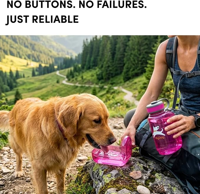 OllyDog OllyBottle Tritan Water Bottle with Detachable Dog Bowl | BPA Free Leakproof | 20oz | Share Water with Your Dog | Hiking Travel Camping (600ML, Hot Pink) - Image 2