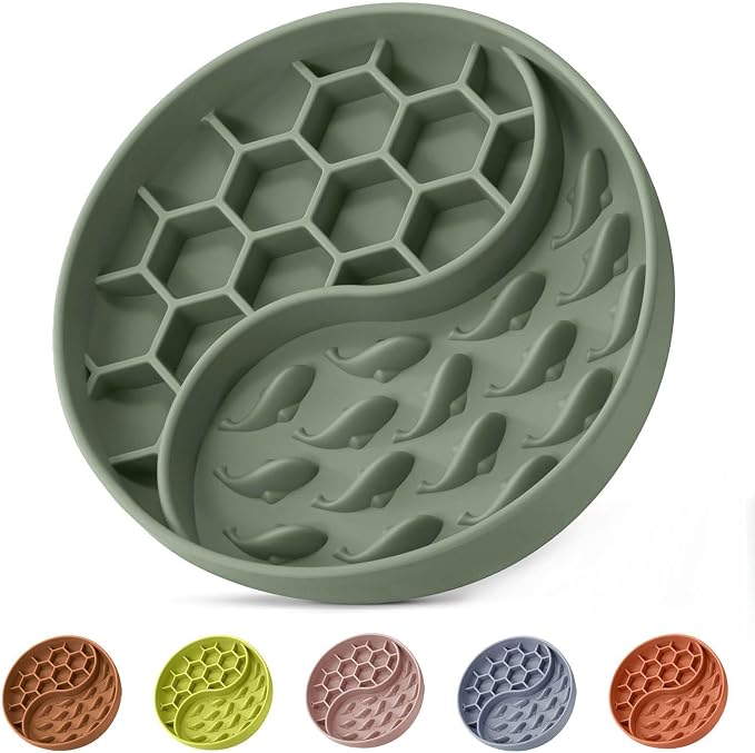 Slow Feeder Dog Bowl, Pet Puzzle Dish w/Suction Cup, Small Medium | Anti Choking, Interactive, 2-Cup, Silicone, Non-Slip, Dishwasher & Microwave Safe, for Fast Eaters, Dogs & Cats (Green) by ZOURYNUA