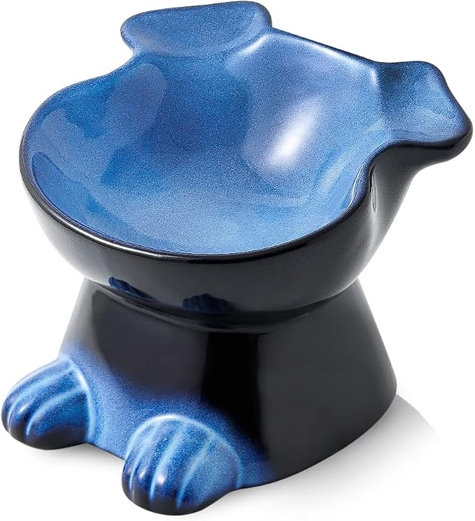 Nihow Elevated Ceramic Dog Bowls: 6.5 Inch Raised Dog Bowl for Food & Water | Food Safe Bowl for Medium/Small Size Dogs - Vivid Blue Puppy Bowls for Protecting Pet's Spine (1 PC) by Nihow