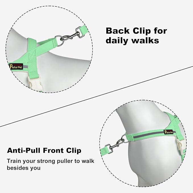 Plutus Pet Cotton Dog Harness and Leash Set, Reflective and Soft Padded, Quick Fit Vest Harness, for Small, Medium and Large Dogs, Light Green, XS - Image 3
