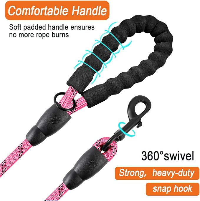BARKBAY Dog Leashes for Large Dogs Heavy Duty Dog Leash 4/5/6 FT with Comfortable Padded Handle and Highly Reflective Threads for Medium Large Dogs Walking Training Running (4FT-1/2'',Pink) - Image 2