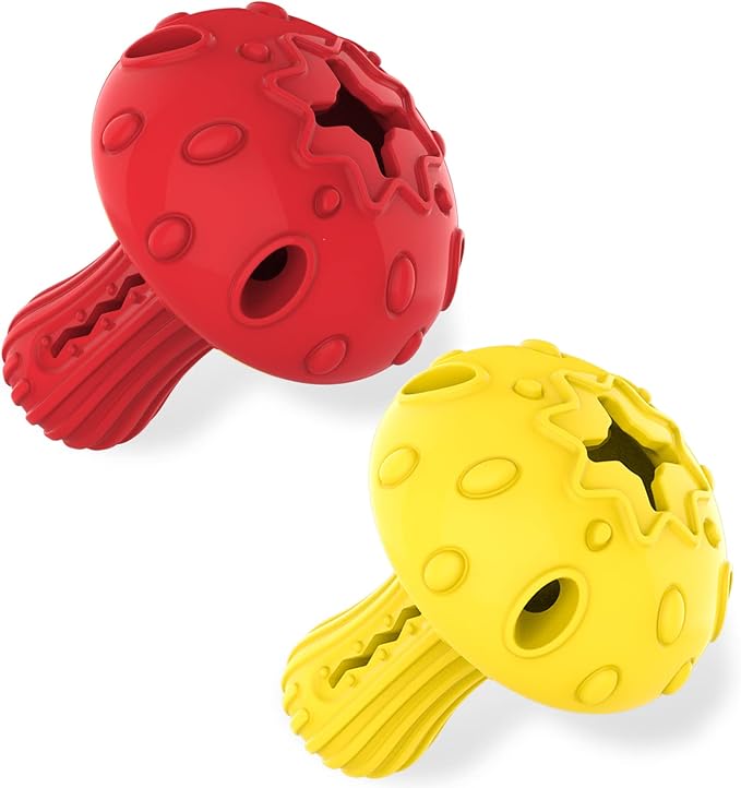 SCHITEC Dog Chew Toy for Large & Medium Dogs, Rubber Treat Dispensing Toy for Aggressive Chewers, Interactive Slow Feeder Tough Puzzle Toys Teeth Cleaning (Red & Yellow) by SCHITEC