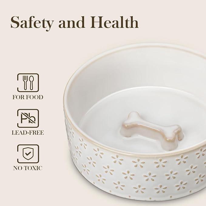 MALACASA Ceramic Dog Food Bowl, Water Dish for Medium Breeds, 3.5 Cups | Five-Leaf Grass Pattern, Ceramic Pet Bowl, Food and Water Dish, Dishwasher and Microwave Safe, for Medium Dogs - Image 4