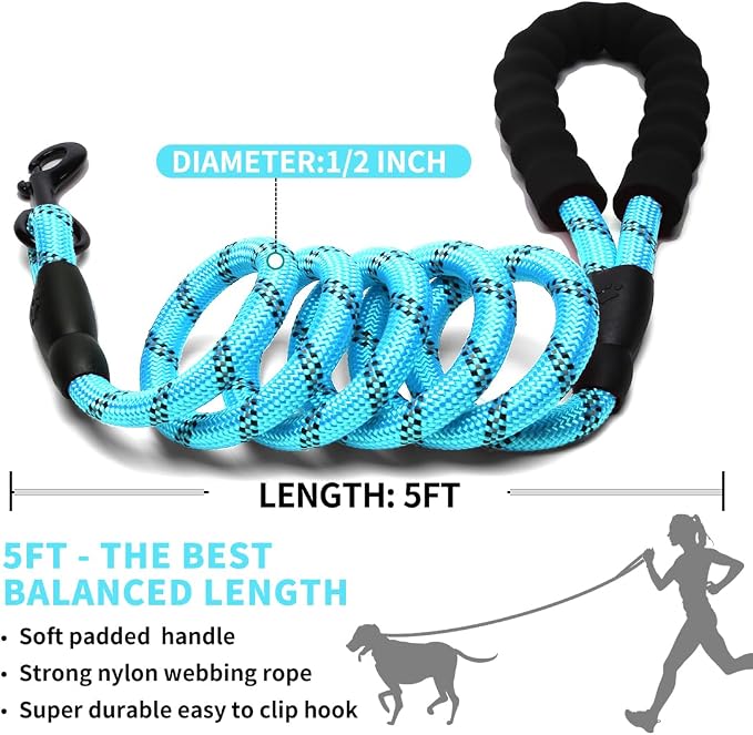 COOYOO Dog Leash 6 FT Heavy Duty - Comfortable Padded Handle - 1/2 inch Reflective Dog Leash for Medium Large Dogs with Poo Bag Dispenser - Image 5