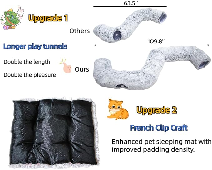 XxingSheep Extra Large Cat Tunnel Bed Plush Cat Cave for Indoor Adult Cats | Spacious rectangular sleeping area allows adult cats and multi-cat homes to stretch, relax and sleep comfortably Grey - Image 4