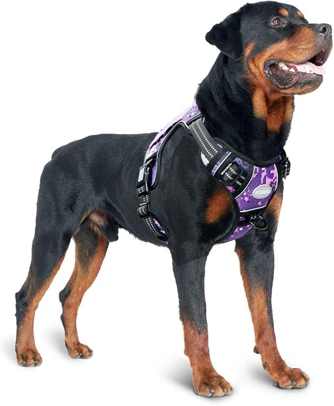 AUROTH Tactical Dog Harness for Extra Large Dogs, Heavy Duty No Pull Vest | Easy Control with Handle, Reflective, Military K9, No Choke, 2 Clips, for Walking Hunting Hiking Training, Purple Camo, XXL - Image 7