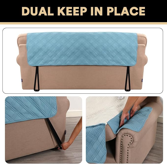 PrinceDeco 100% Waterproof Couch Cover for 3 Cushion Couch Sofa Pet Friendly Non-Slip Couch Cover for Dogs Washable Water Resistant Furniture Protector with Elastic Straps(Sofa 68", Smoke Blue) - Image 5
