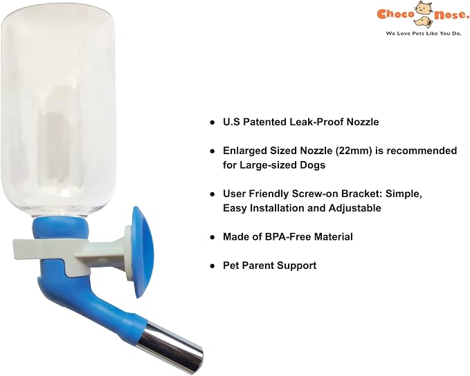 Choco Nose No-Drip Water Bottle for Large Dogs (Over 50 lb) – Leak-Proof Patented 22mm Nozzle Helps Prevent Mess & Spills, BPA Free Cage & Crate Mount Feeder for Kennels, 16.9 fl oz (C570) - Image 3