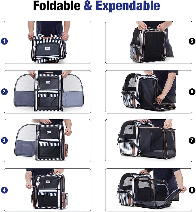 Large Cat Backpack Carrier Expandable Pet Carrier Backpack for Small Dogs Medium Cats Fit Up to 18 Lbs, Dog Carrier Backpack,Puppy Backpack Carrier, Striped - Image 7
