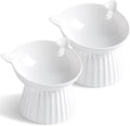 Ceramic Raised Cat Bowl，Tilted Raised Bowl Anti Vomit for Indoor Cats Whisker Friendly Pet Feeder for Cats Puppies, Microwave and Dishwasher Safe (White-2 Pack) by Wellbro