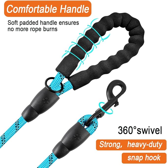 BARKBAY Dog Leashes for Large Dogs Heavy Duty Dog Leash 4/5/6 FT with Comfortable Padded Handle and Highly Reflective Threads for Medium Large Dogs Walking Training Running (6FT-1/2'',Blue) - Image 2
