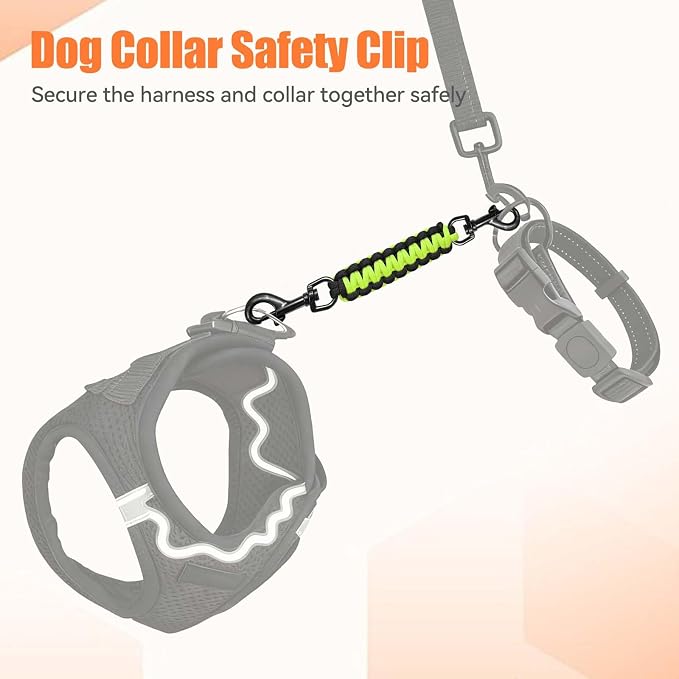 Dog Collar Safety Clip, Collar Companion, Handmade Backup Safety Strap, Double-Ended Clip Leash Connector, Suitable for Dog Harnesses, Prong, Pinch Collars (Black,Fluoro Green, 1 Pack) - Image 4