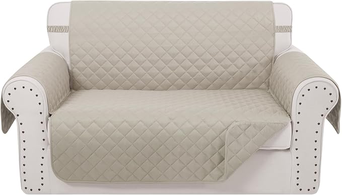 Reversible 45" Small Loveseat Sofa Covers, Beige/Beige | Loveseat Covers for Dogs Water Repellent, Friendly Furniture Protector with Elastic Straps for Living Room by LuxshareHome