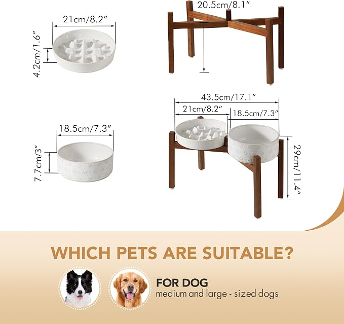 Havniva Raised Slow Feeder Dog Bowls, Elevated Dog Bowls Slow Feeder Set | 1.6 Cups Ceramic Dog Bowl Elevated with Acacia Wood Stand, Raised Dog Food Bowl, Puzzle Slow Feeder for Medium Dogs, Non-Slip - Image 2