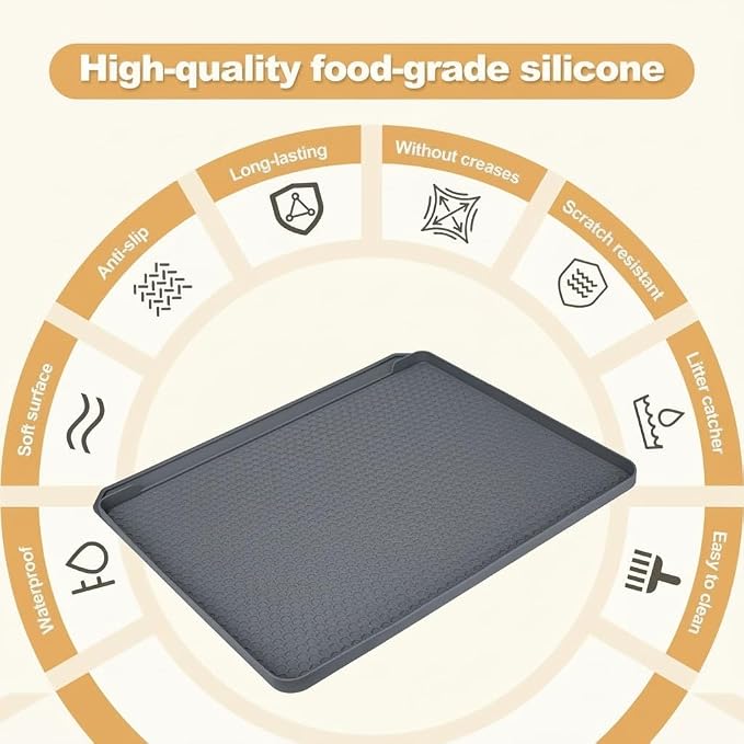 Cat Litter Mat, 24''x20'' Waterproof Silicone Litter Trapping Mat for Litter Box, Soft on Kitty Paws Non-Slip & Easy to Clean (Dark Grey) - Image 3