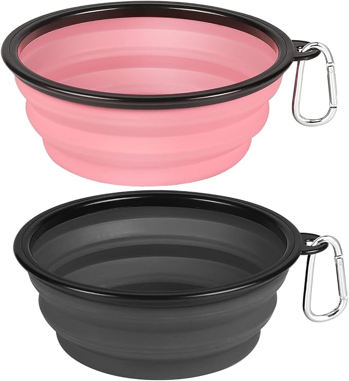 Kytely Large Collapsible Dog Bowls 2 Pack, 34oz Foldable Dog Travel Bowl, Portable Pet Water Food Bowl with Clasp, Pet Cat Feeding Cup Dish for Traveling, Walking, Hiking (Pink+Grey) | Portable Dog Water Food Bowl with Clasp, Pet Cat Feeding Cup Dish f... by Kytely