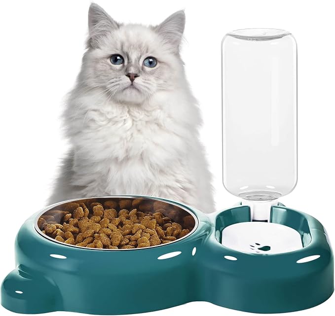 Dog Bowls, Cat Food and Water Bowl Set with Water Dispenser and Stainless Steel Bowl for Cats and Small Dogs - Dark Green - Image 7