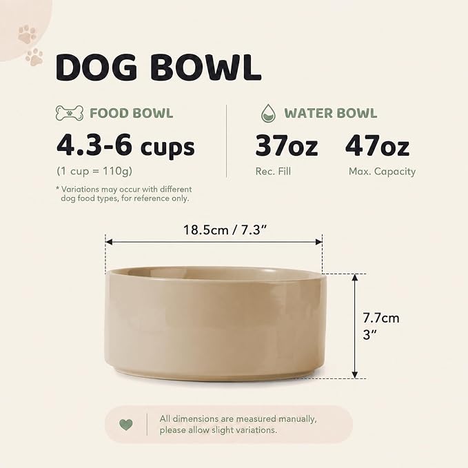 Havniva Ceramic Dog Bowls, Dog Food and Water Bowl Set, Dog Water Bowl | 7.3” Ceramic Dog Food Bowls with Non-Slip Rubber Base, Large Capacity, Dog Feeding Bowls for Medium Dogs - Image 2