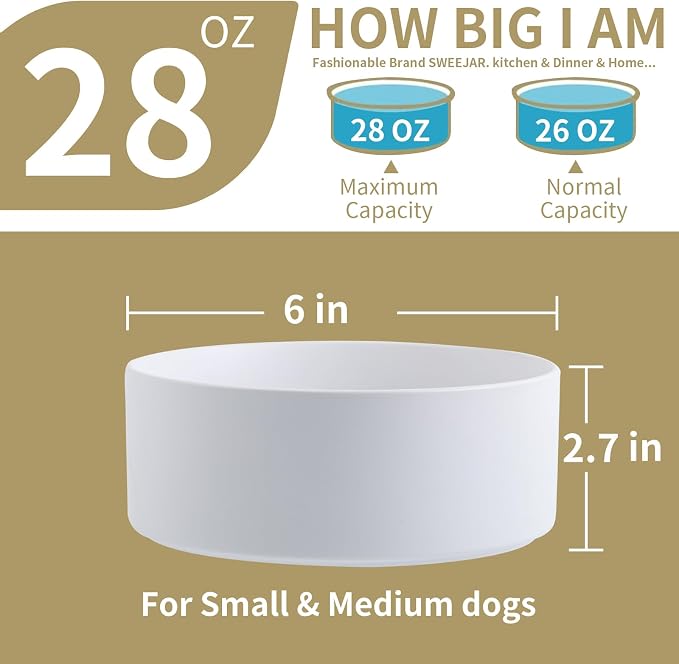 White Raised/Elevated Ceramic Dog Bowl for Small Medium Sized Breeds,Dog Food Water Bowl with Stand,6 in Non Slip Heavy Pet Feeding Dish 3.6 Cups/ 850 ml /28 OZ - Image 2