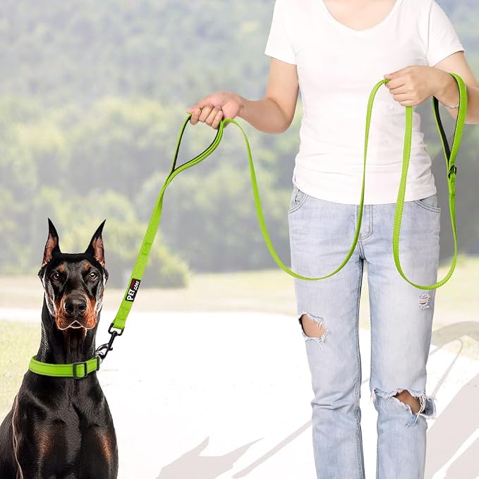 Plutus Pet Double Handle Dog Leash, 5 FT Long, for Medium Large Dogs | Reflective Nylon, Soft Padded 2 Handles, Heavy Duty for Training, Dual Handle Lead, 5 FT x 1”, Green - Image 4