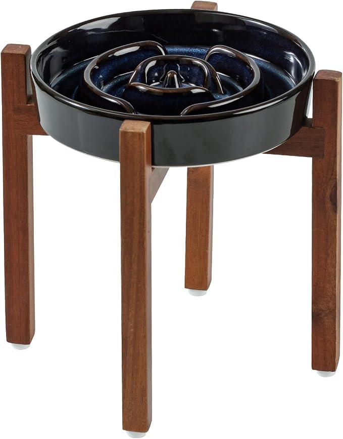 Havniva Raised Slow Feeder Dog Bowls, Elevated Dog Bowls Slow Feeder | 1.6 Cups Ceramic Dog Bowl Elevated with Acacia Wood Stand, Raised Dog Food Bowl, Puzzle Slow Feeder for Medium Dogs, Non-Slip by Havniva