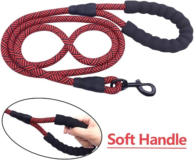 MayPaw Heavy Duty Rope Dog Leash, 3/4/5/6/7/8/10/12/15 FT Nylon Pet Leash, Soft Padded Handle Thick Lead Leashes for Large Medium Dogs (red Black, 1/2" * 8') - Image 6