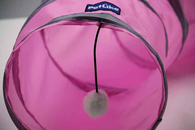 PetLike S Way Cat Tunnel Collapsible Pop-up Pet Tube Hideaway Play Toy with Ball (S-Way, Pink) - Image 3