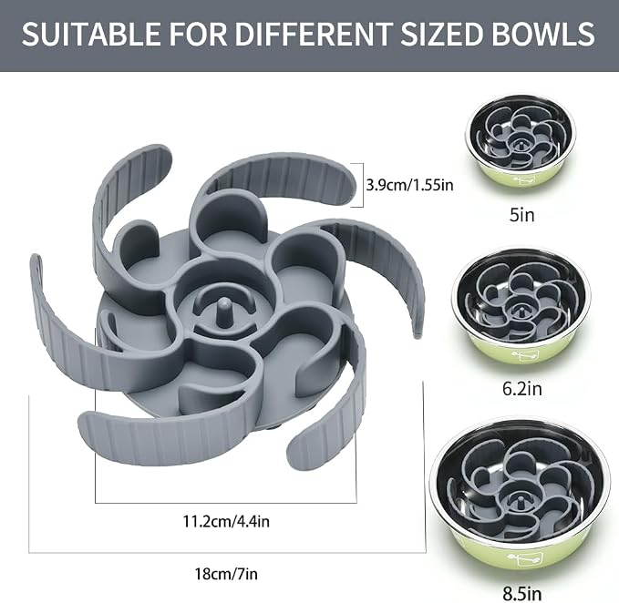 Slow Feeder Dog Bowls Insert,Third Generation upgradedSuper Firm Eating Bowl（Cuttable） for Large Breed and Medium Small Size Compatible with Regular Elevated Metal Glass Dog Bowl (Gray) - Image 6