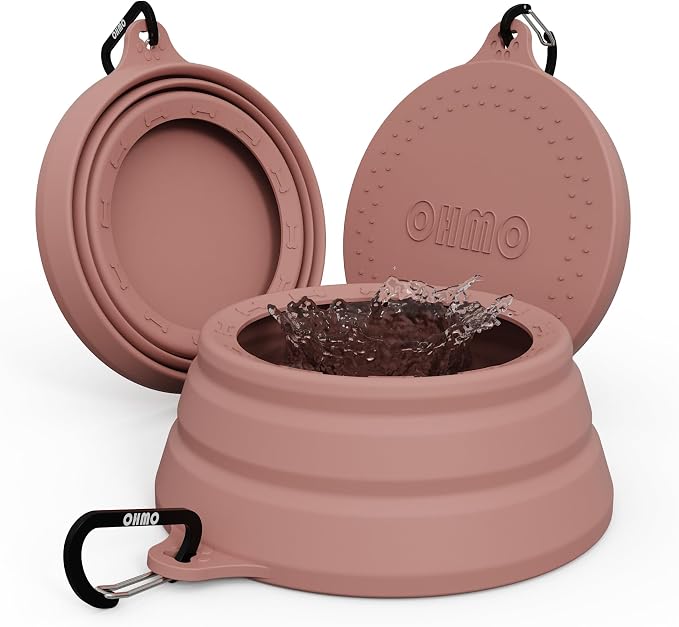 OHMO Spill Proof Collapsible Dog Bowl, 24oz Portable Dog Water Bowl | Low Center Gravity Stability, Tapered Splash Control, Foldable Cat Bowl, Dishwasher Safe, Dog Travel Essential, Coral by OHMO