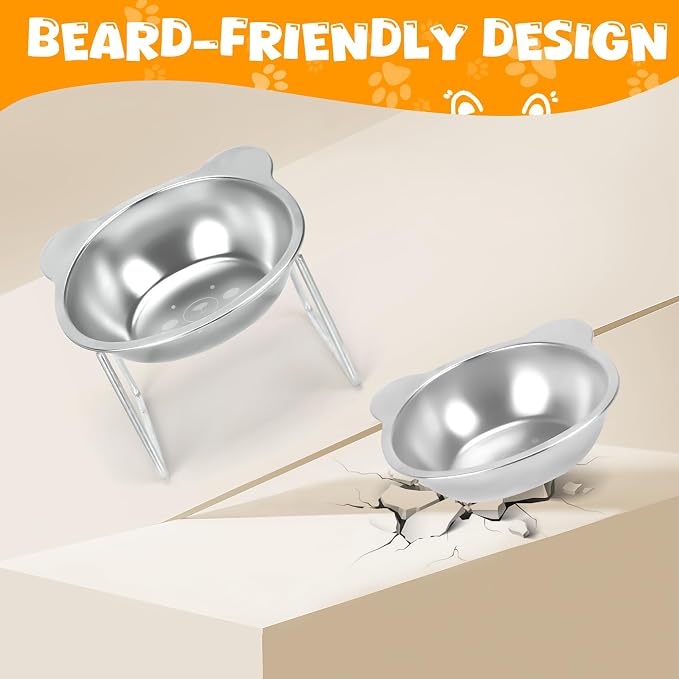 Elevated Cat Bowls, 2 Pack Raised Cat Food Water Bowls with Non-Slip Placemat, 15° Tilted Stand Anti Vomiting Stainless Steel Pet Food Feeding Dishes Plate for Cats Kitten Puppies Dogs Small Animals - Image 4