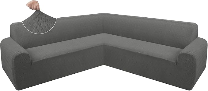 ALIECOM Corner Sectional Couch Covers Washable Sofa Cover L Shaped Couch Cover for Dogs Pets Stretch Soft Sectional Slipcovers with Non Slip Strips U Shape Furniture Protector (Medium Grey, X-Large) by ALIECOM